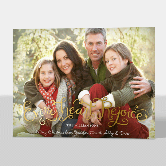 Every Heart Rejoice Foil Pressed Flat Holiday Photo Cards